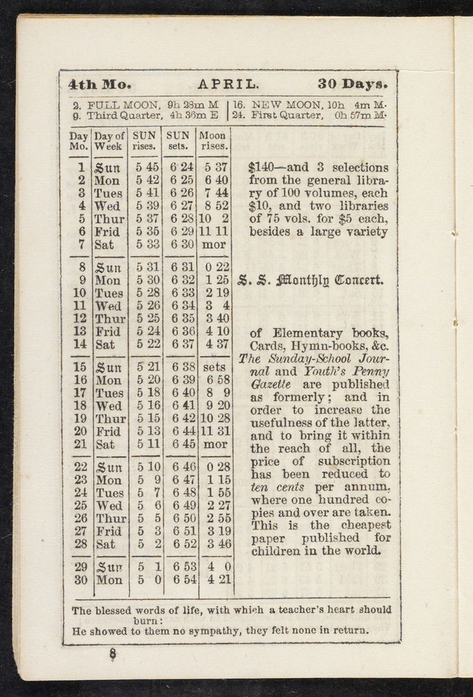 Scan 0008 of The Sunday-school pocket almanac for the year of Our Lord 1855