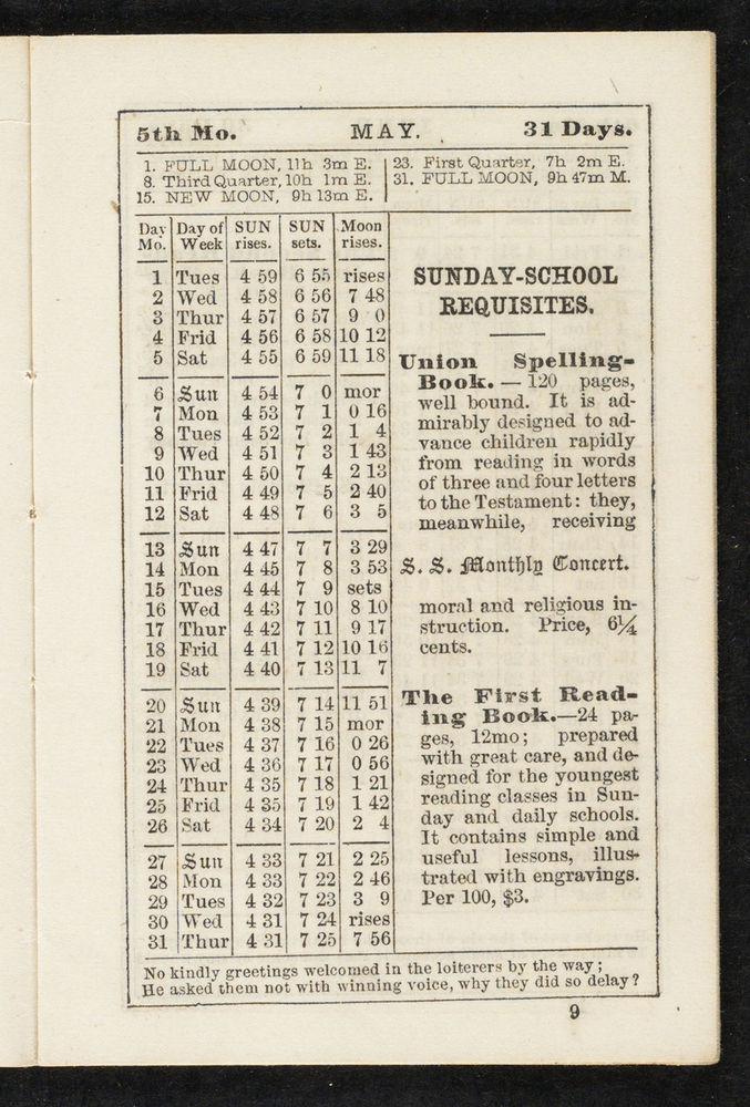 Scan 0009 of The Sunday-school pocket almanac for the year of Our Lord 1855