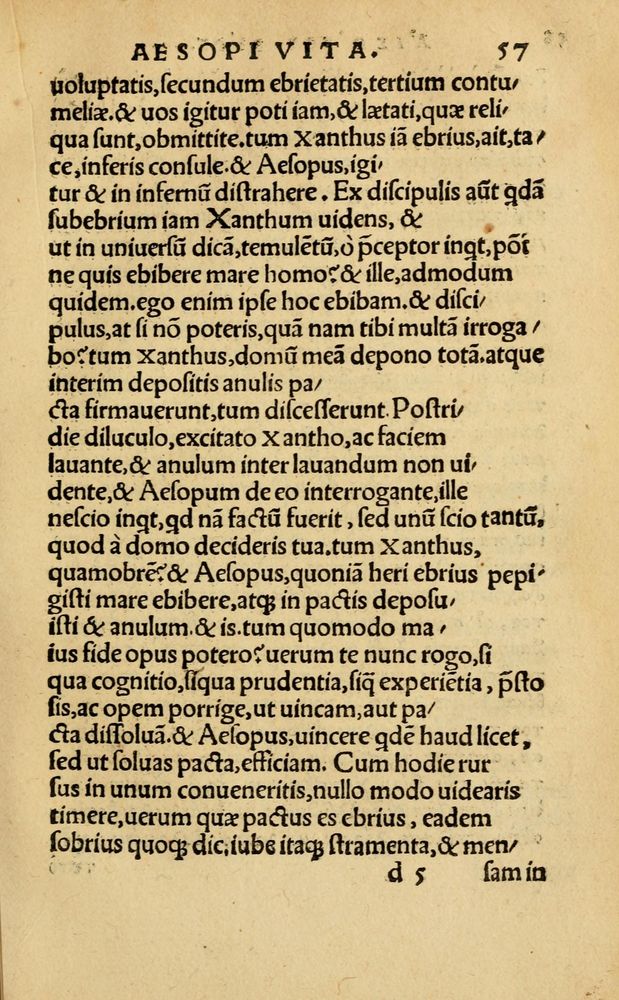 Scan 0063 of Aesopi Phrygis Fabellae Graece & Latine, cum alijs opusculis, quorum index proxima refertur pagella.
