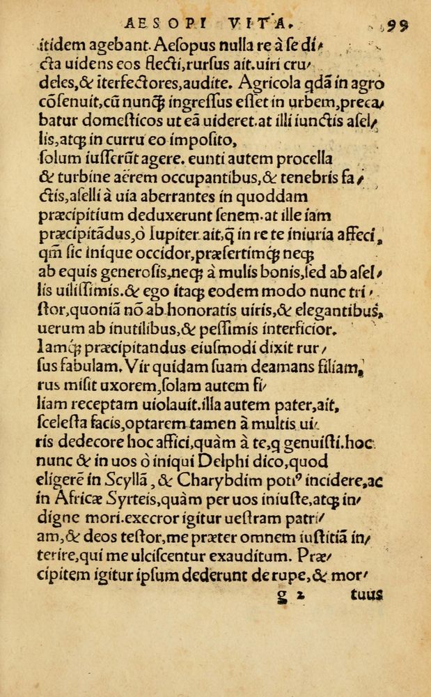 Scan 0105 of Aesopi Phrygis Fabellae Graece & Latine, cum alijs opusculis, quorum index proxima refertur pagella.