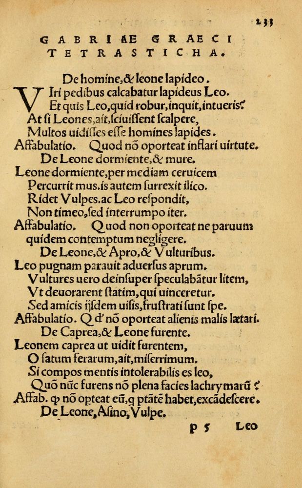 Scan 0239 of Aesopi Phrygis Fabellae Graece & Latine, cum alijs opusculis, quorum index proxima refertur pagella.