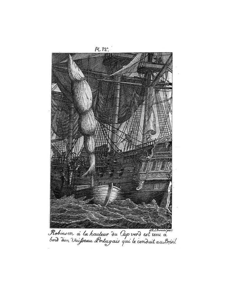 Scan 0029 of Collection de cent-cinquante gravures représentant et formant une suite non interrompue des voyages et aventures surprenantes de Robinson Crusoé
